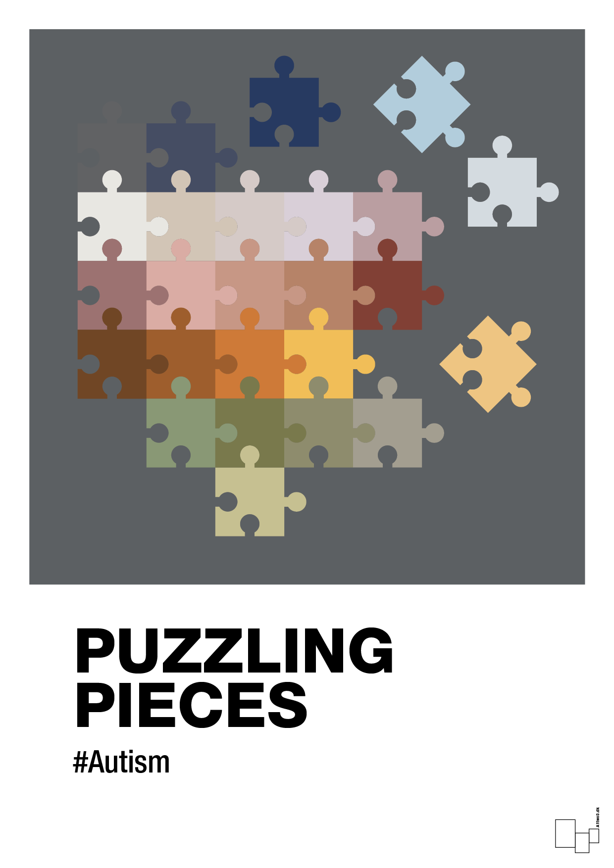 plakat: puzzling pieces - graphic charcoal-Autisme-A1two3