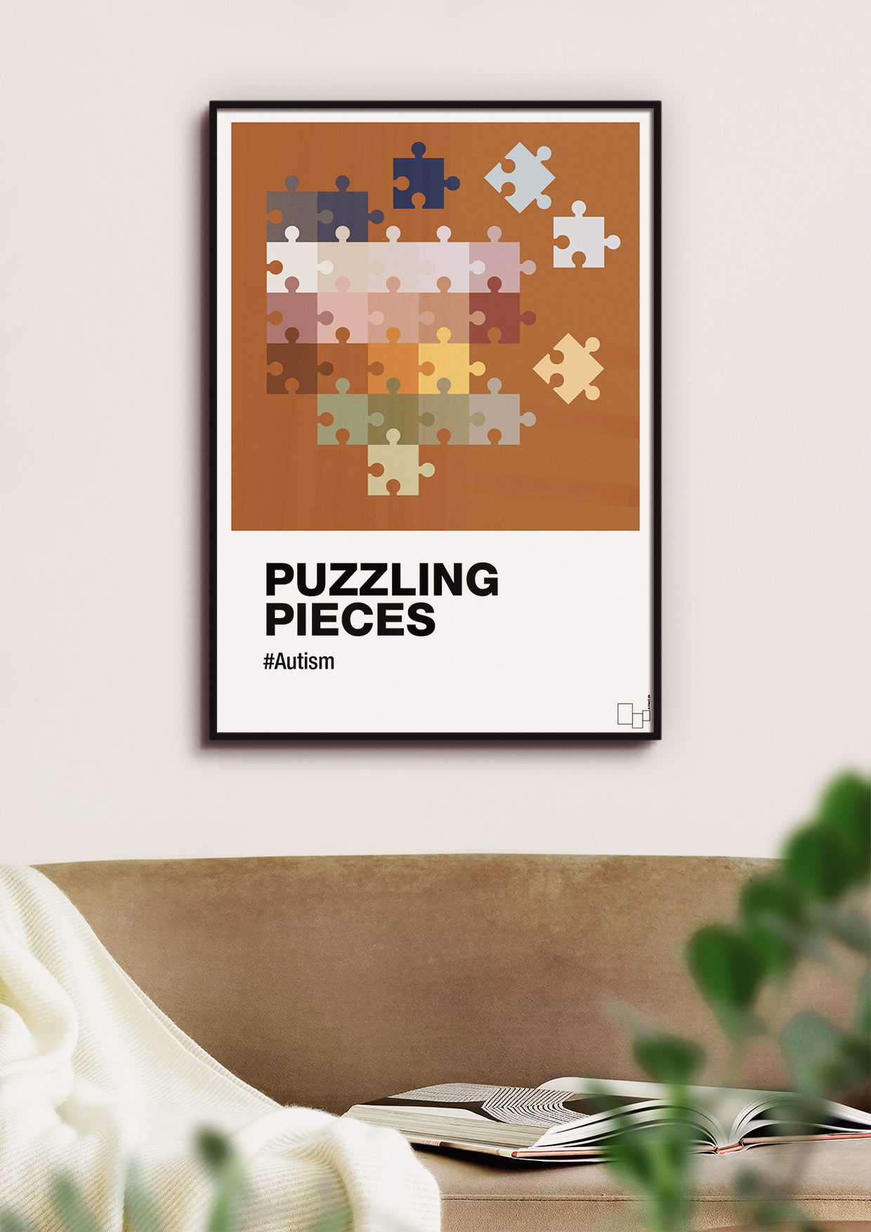 plakat: puzzling pieces - graphic charcoal-Autisme-A1two3