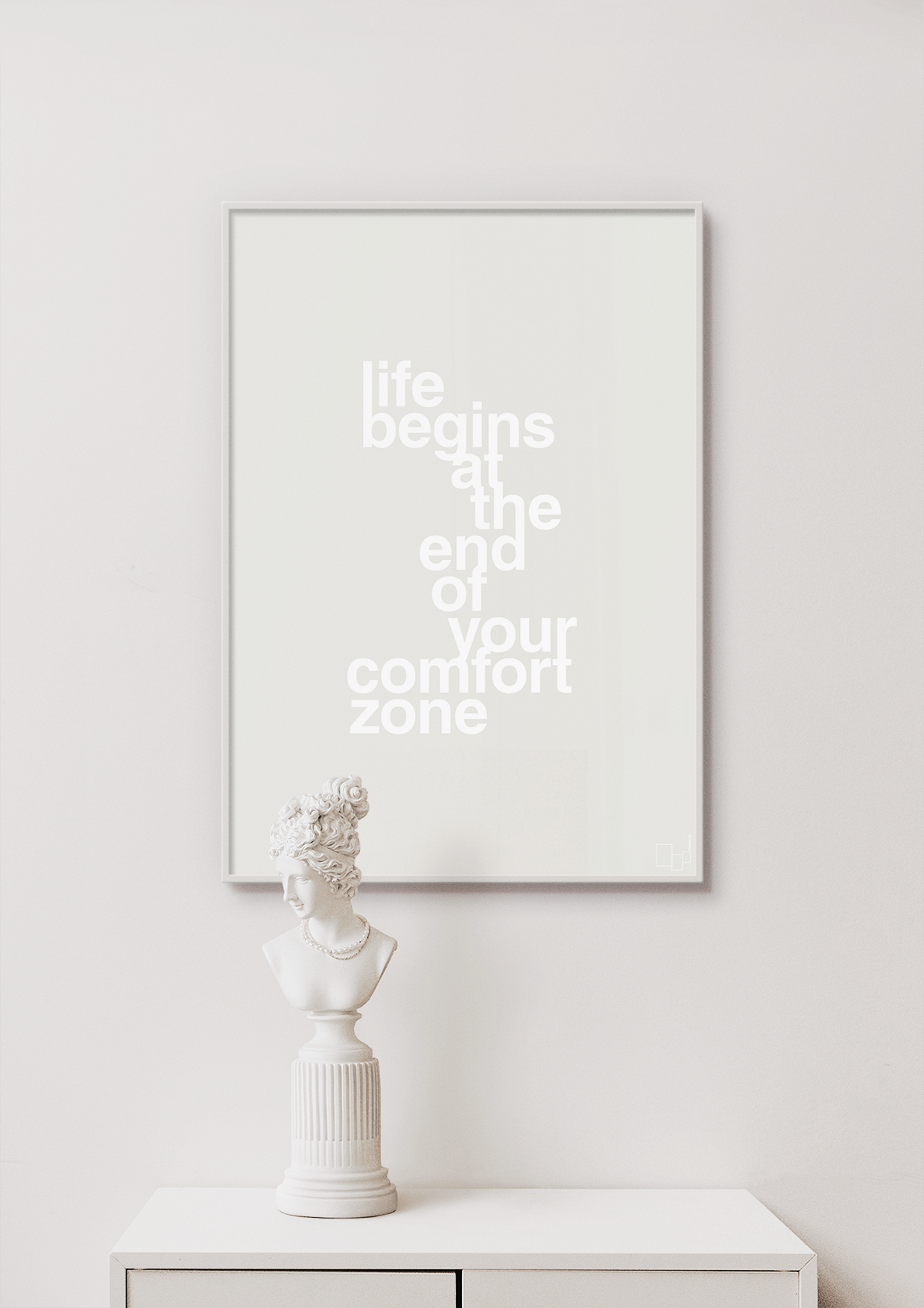 plakat: life begins at the end of your comfort zone - graphic charcoal-Livet-A1two3