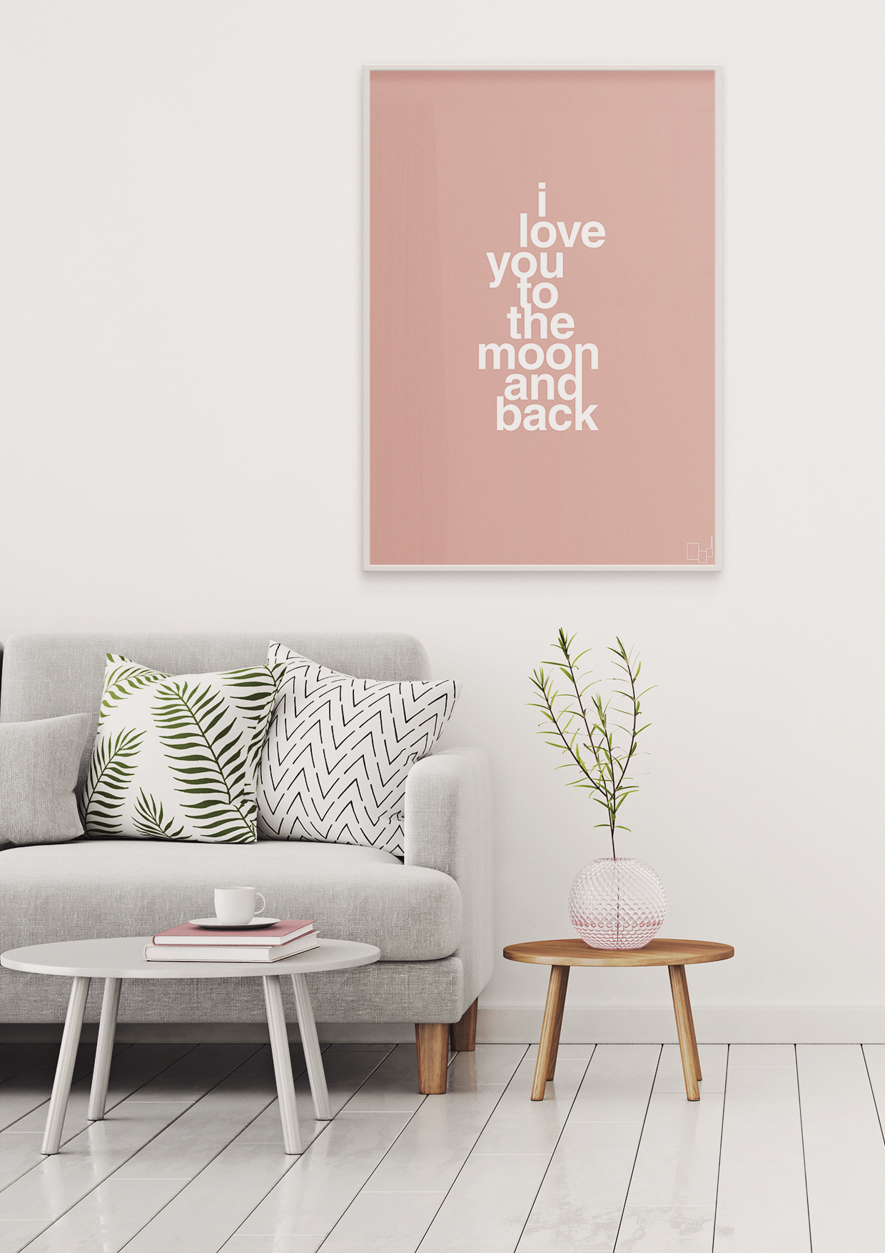 plakat: i love you to the moon and back - graphic charcoal-Kærlighed-A1two3