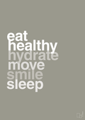 plakat: eat healthy hydrate move smile sleep - battleship gray-Sundhed-A1two3