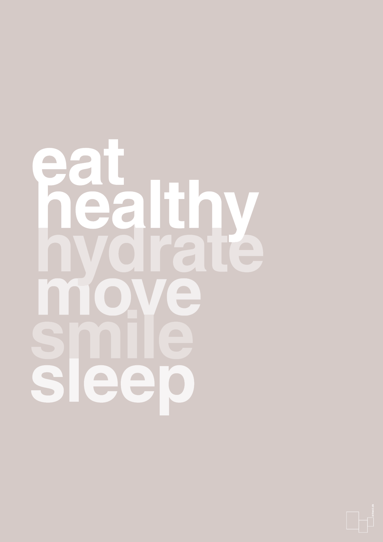 plakat: eat healthy hydrate move smile sleep - broken beige-Sundhed-A1two3