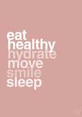 plakat: eat healthy hydrate move smile sleep - bubble shell-Sundhed-A1two3