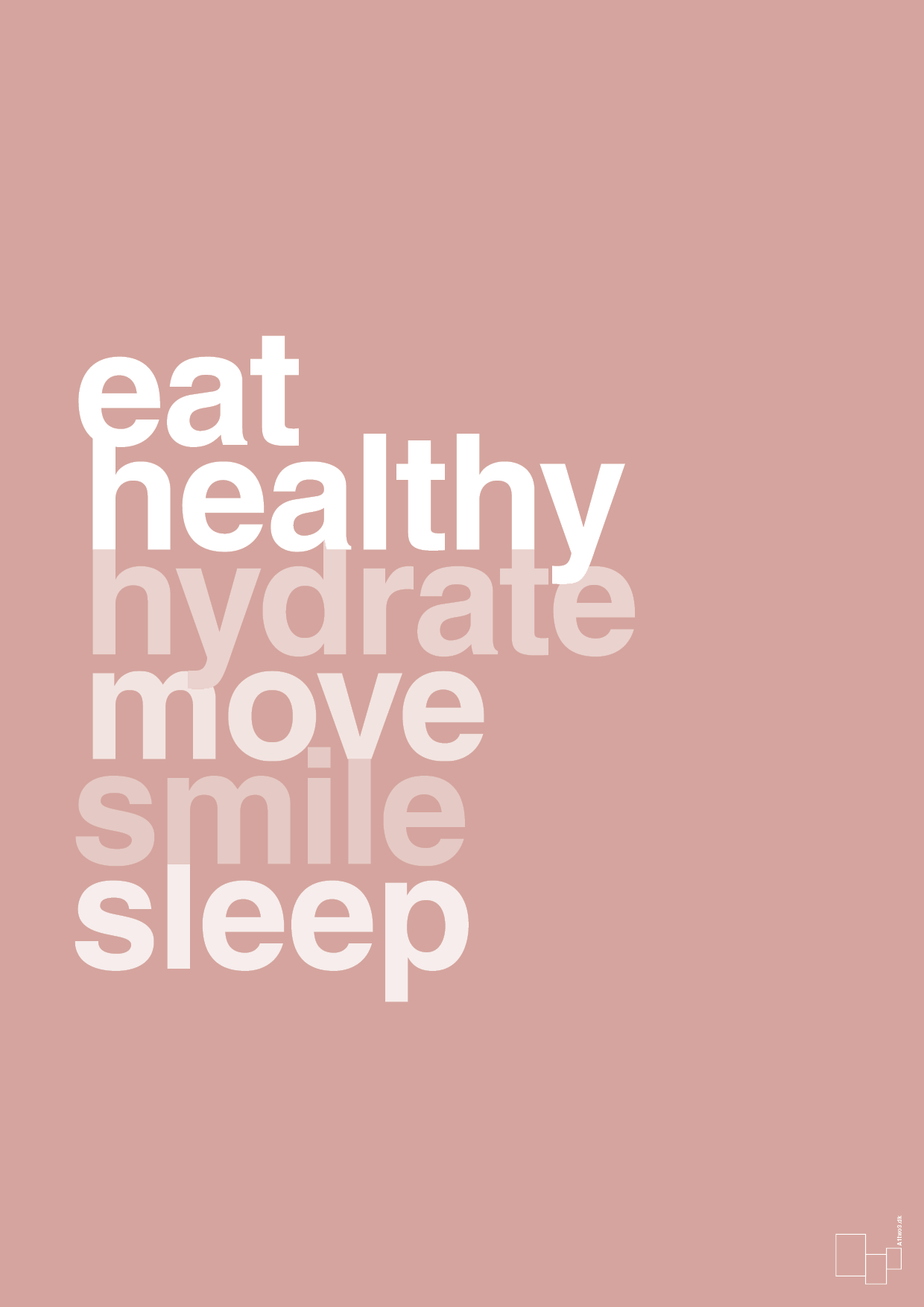 plakat: eat healthy hydrate move smile sleep - bubble shell-Sundhed-A1two3