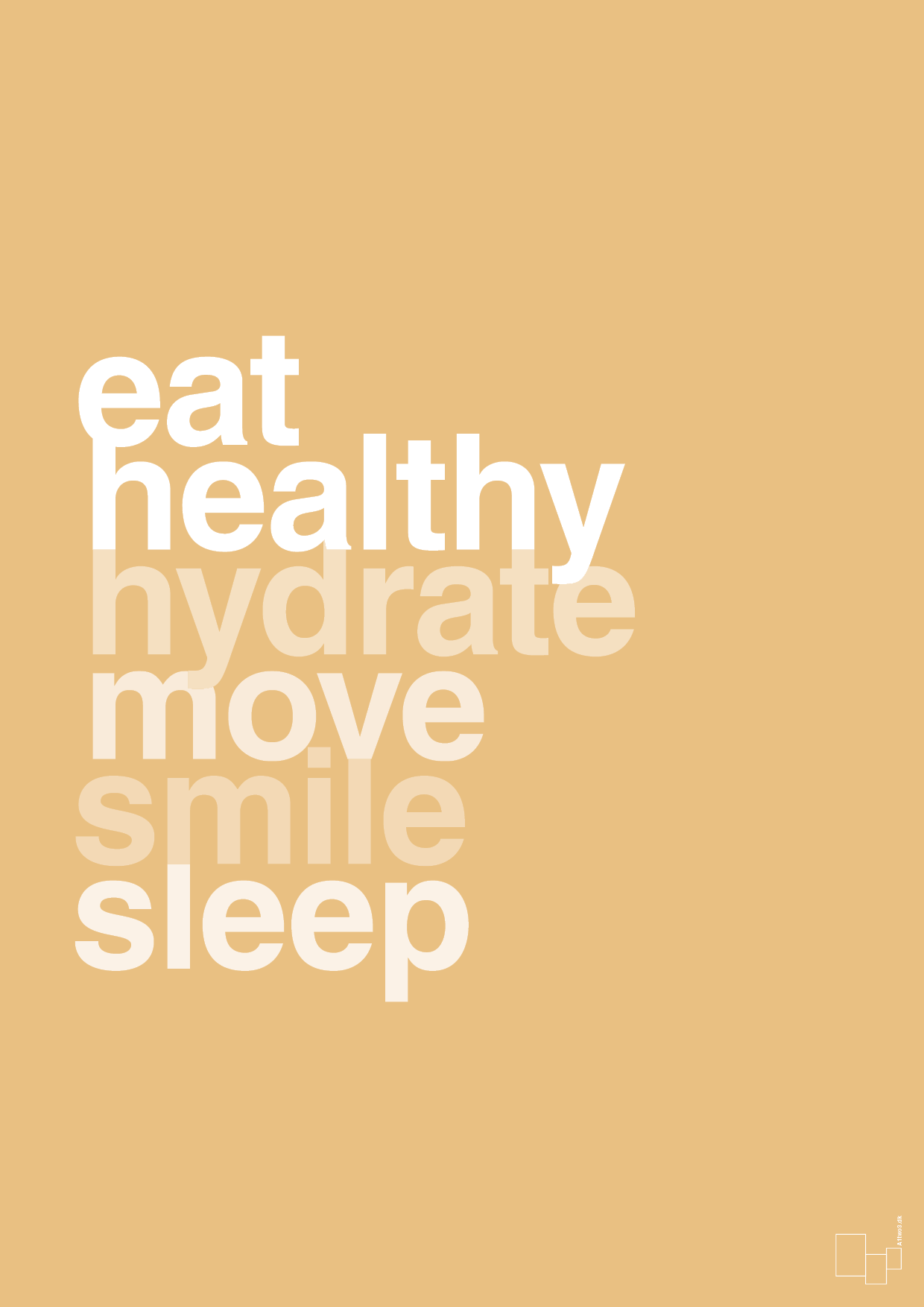 plakat: eat healthy hydrate move smile sleep - charismatic-Sundhed-A1two3