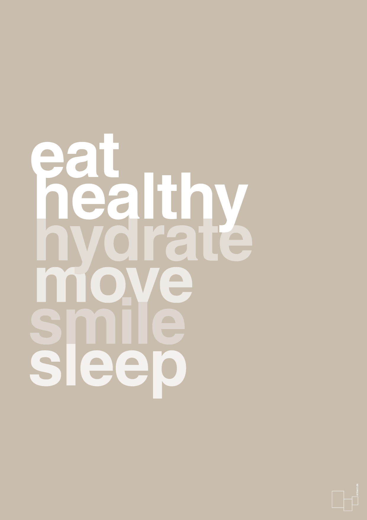 plakat: eat healthy hydrate move smile sleep - creamy mushroom-Sundhed-A1two3