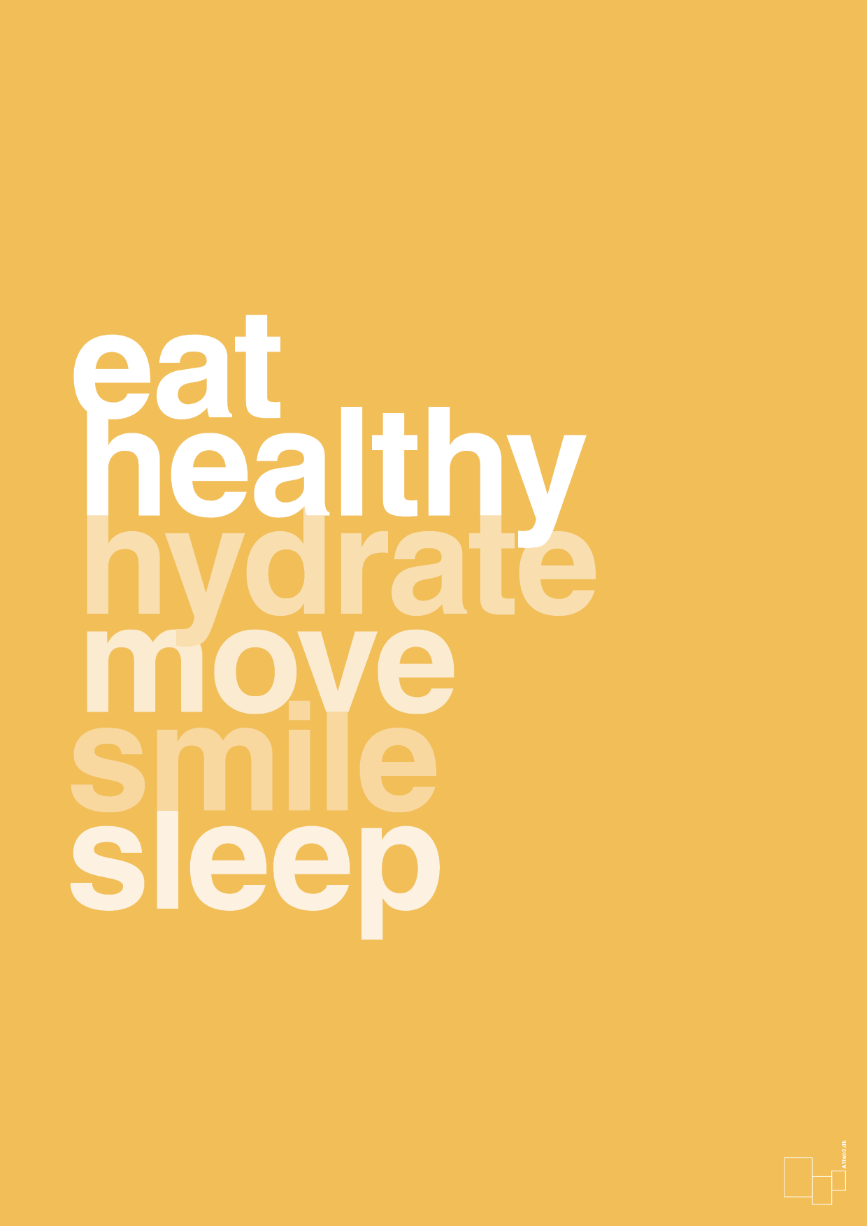 plakat: eat healthy hydrate move smile sleep - honeycomb-Sundhed-A1two3