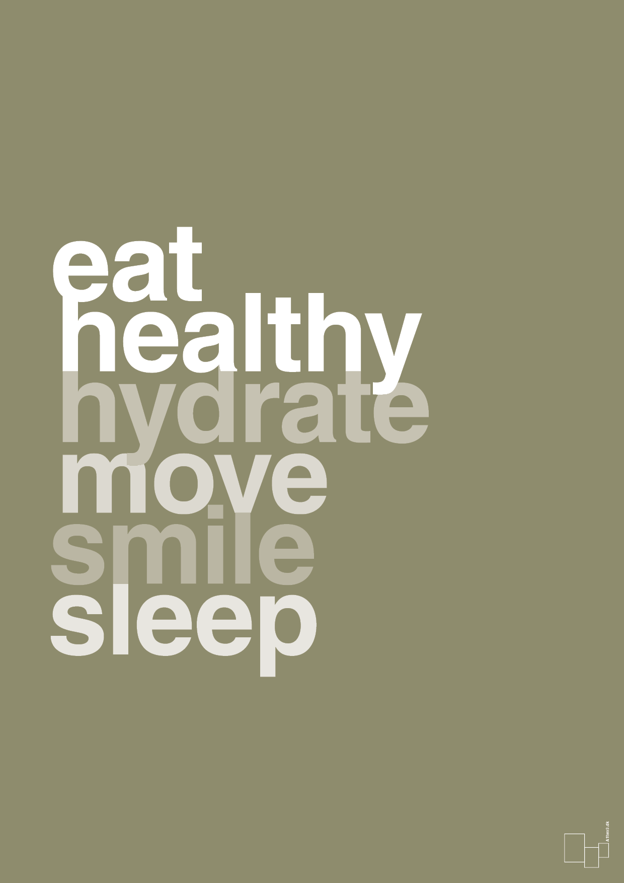 plakat: eat healthy hydrate move smile sleep - misty forrest-Sundhed-A1two3