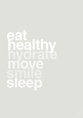 plakat: eat healthy hydrate move smile sleep - painters white-Sundhed-A1two3