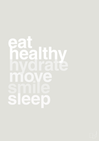 plakat: eat healthy hydrate move smile sleep - painters white-Sundhed-A1two3