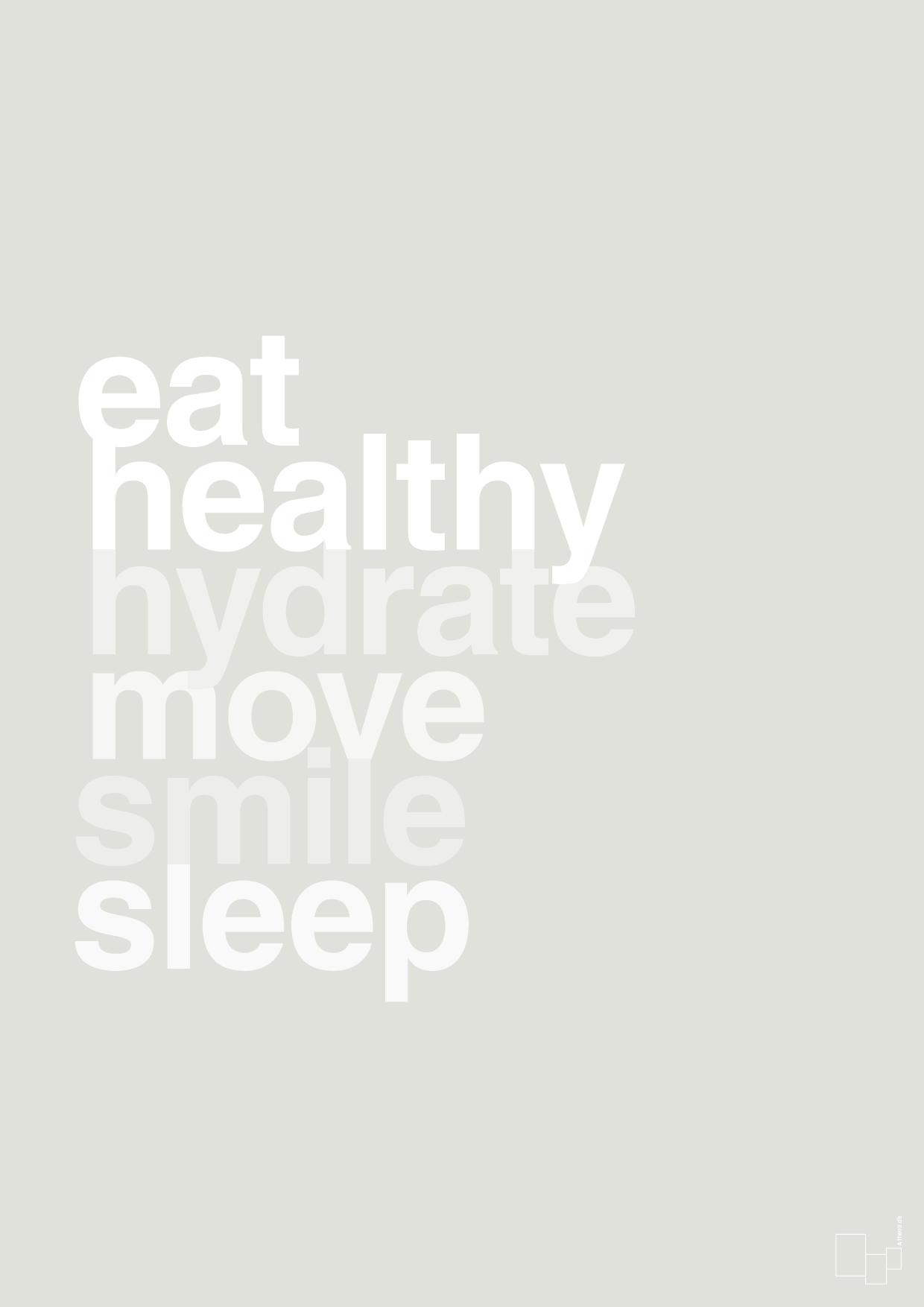 plakat: eat healthy hydrate move smile sleep - painters white-Sundhed-A1two3