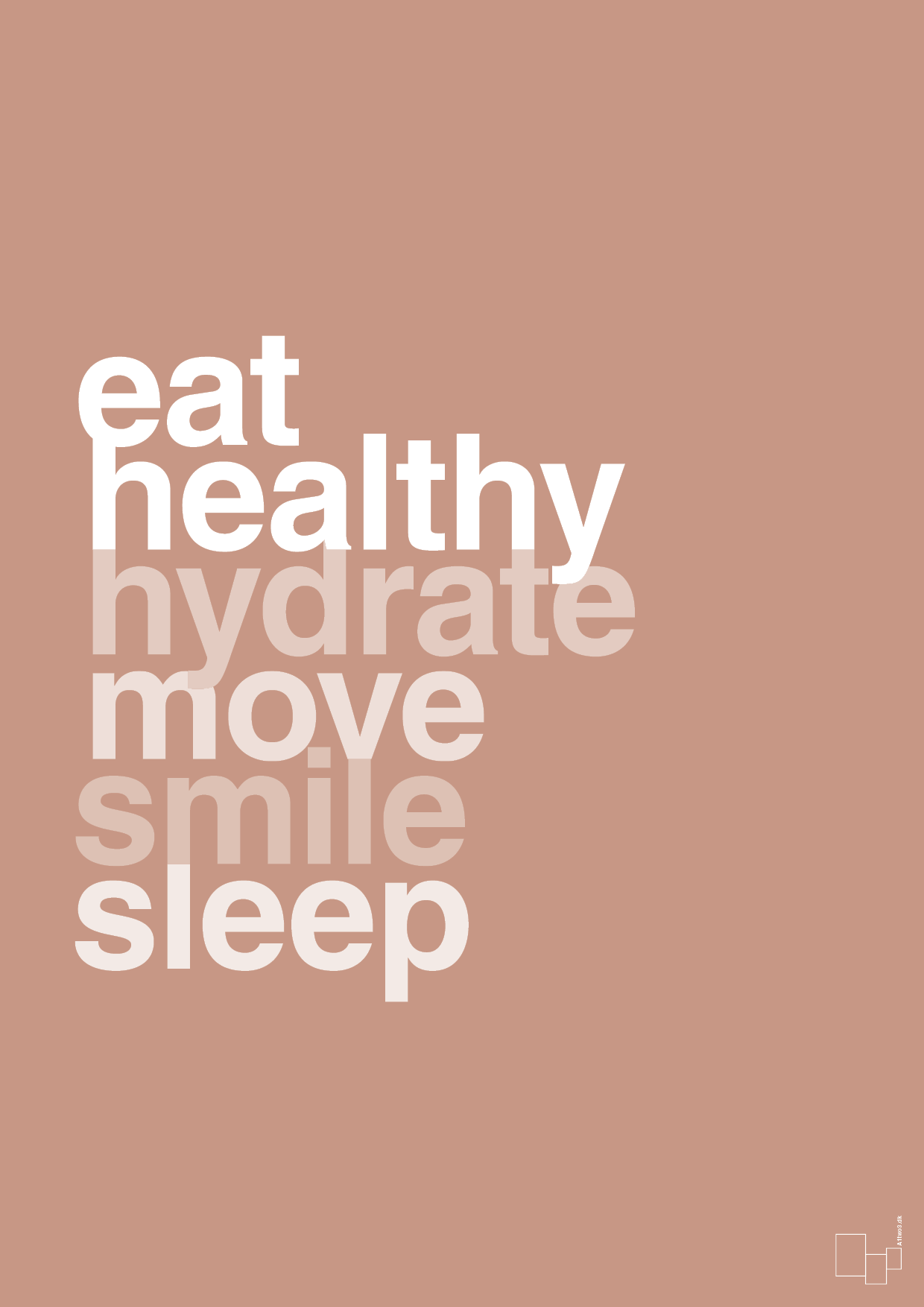 plakat: eat healthy hydrate move smile sleep - powder-Sundhed-A1two3