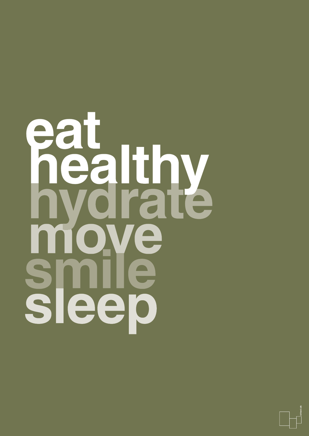 plakat: eat healthy hydrate move smile sleep - secret meadow-Sundhed-A1two3