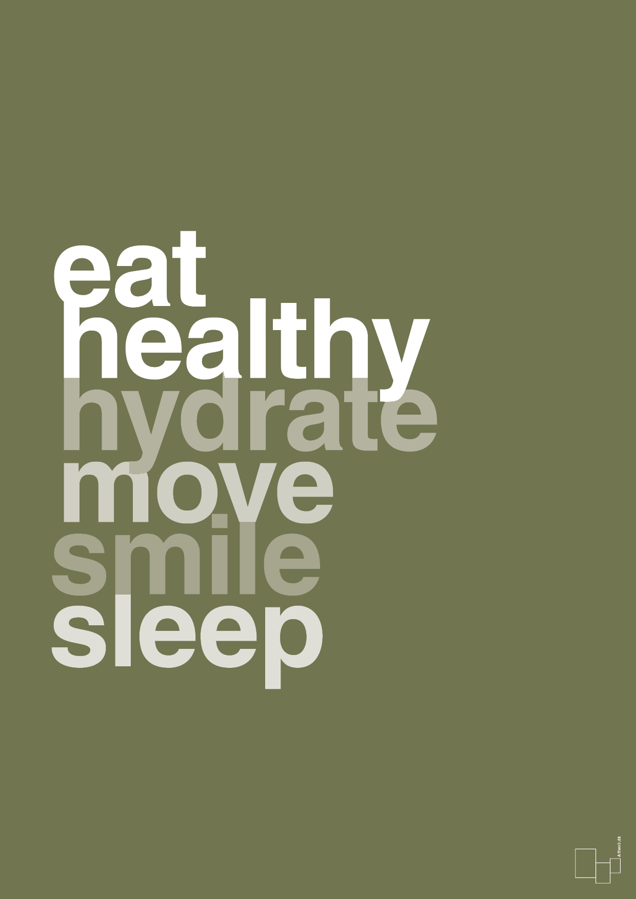 plakat: eat healthy hydrate move smile sleep - secret meadow-Sundhed-A1two3