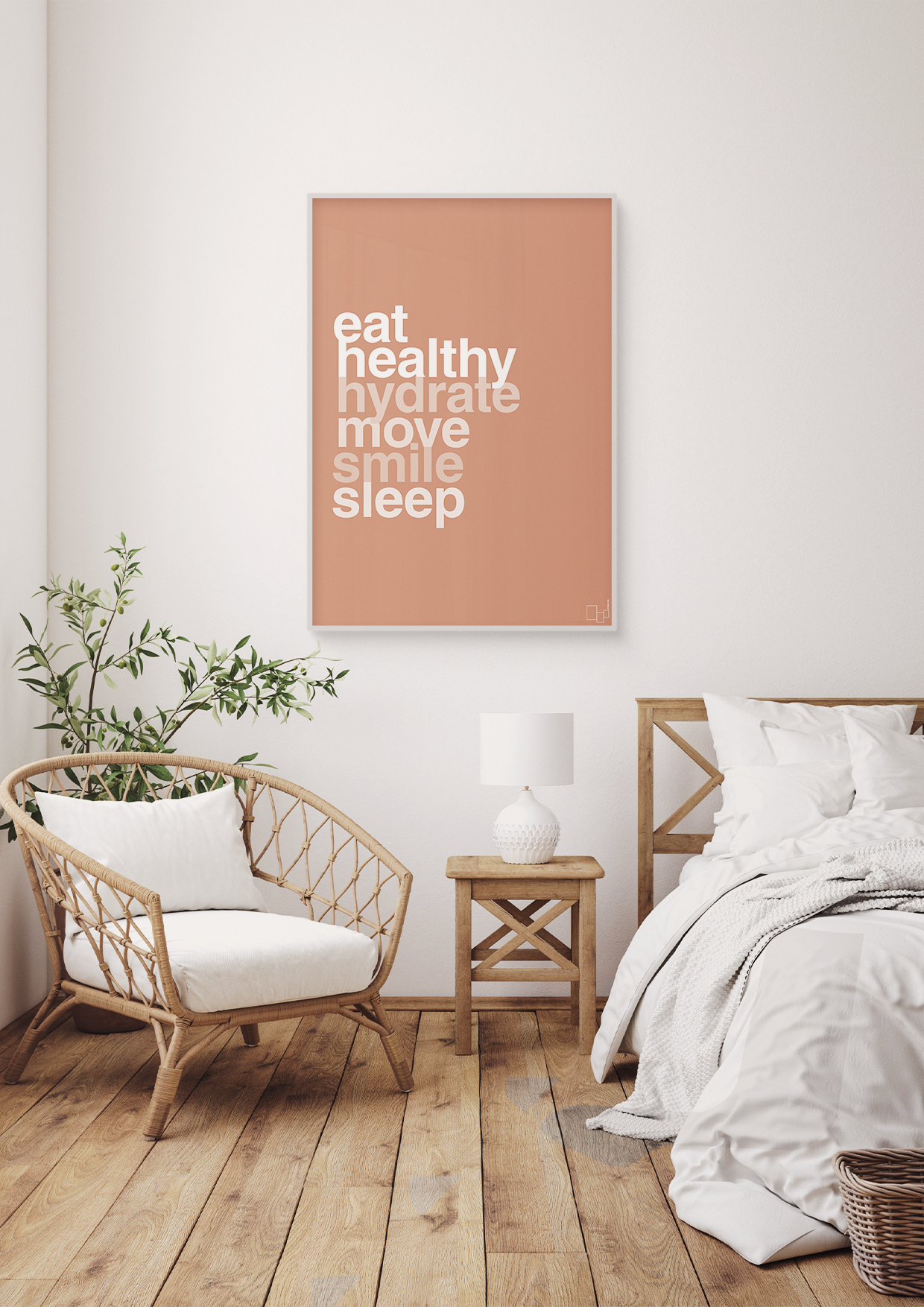 plakat: eat healthy hydrate move smile sleep - graphic charcoal-Sundhed-A1two3
