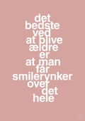 plakat: det bedste ved at blive ældre er at man får smilerynker over det hele - bubble shell-Livet-A1two3