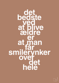 plakat: det bedste ved at blive ældre er at man får smilerynker over det hele - cider spice-Livet-A1two3