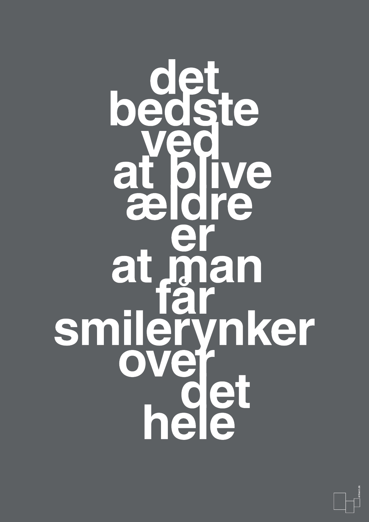 plakat: det bedste ved at blive ældre er at man får smilerynker over det hele - graphic charcoal-Livet-A1two3