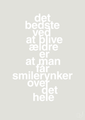 plakat: det bedste ved at blive ældre er at man får smilerynker over det hele - painters white-Livet-A1two3