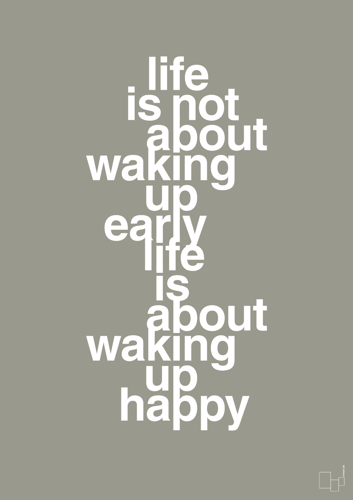 plakat: life is not about waking up early life is about waking up happy - battleship gray-Livet-A1two3