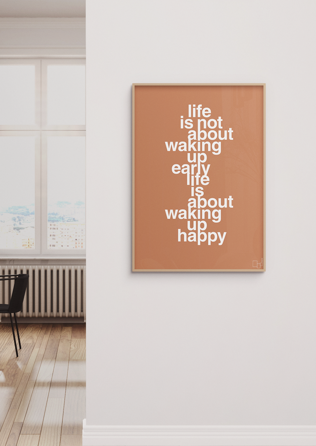 plakat: life is not about waking up early life is about waking up happy - battleship gray-Livet-A1two3