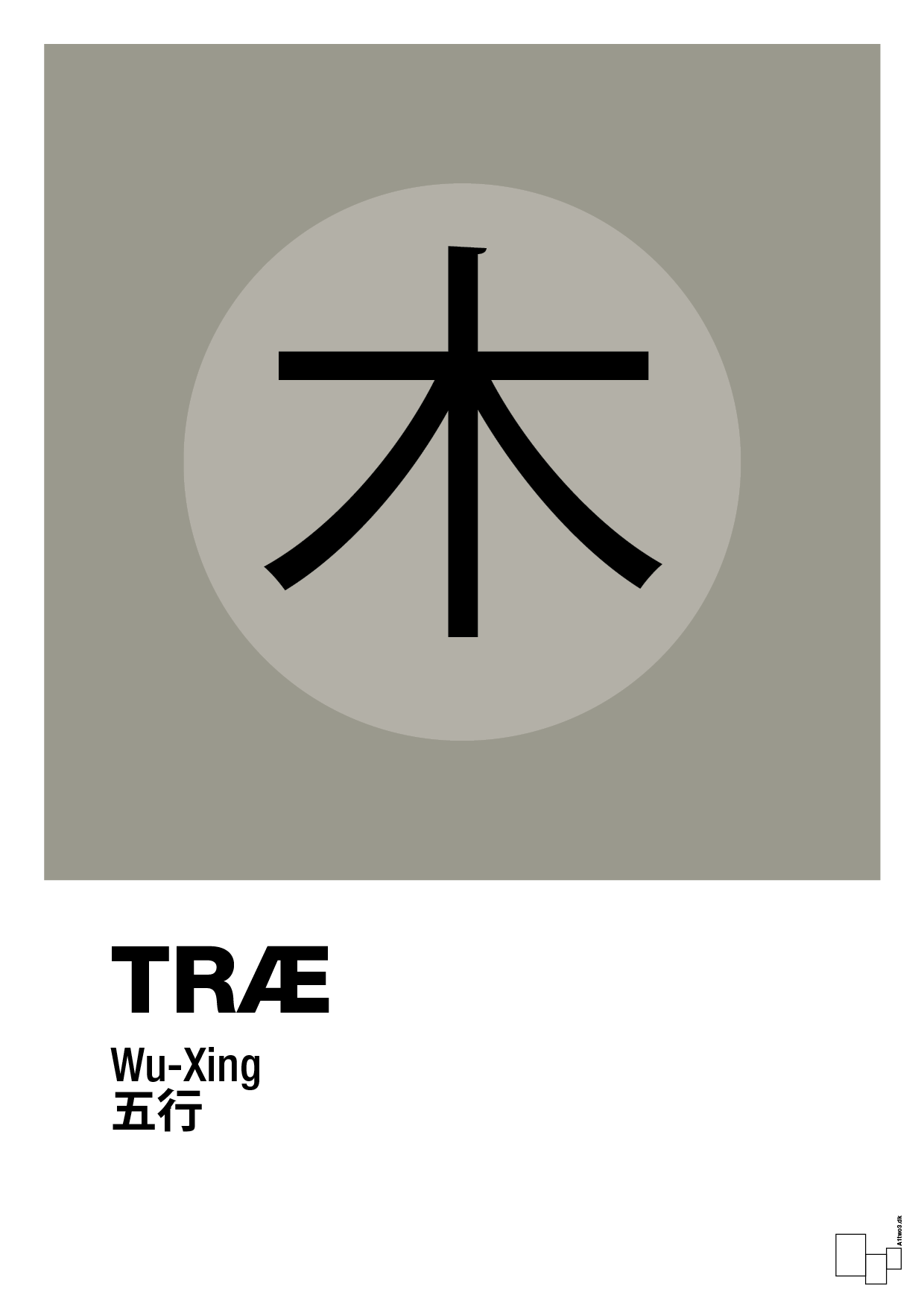 plakat: de fem faser - træ - battleship gray-Alternativ-A1two3