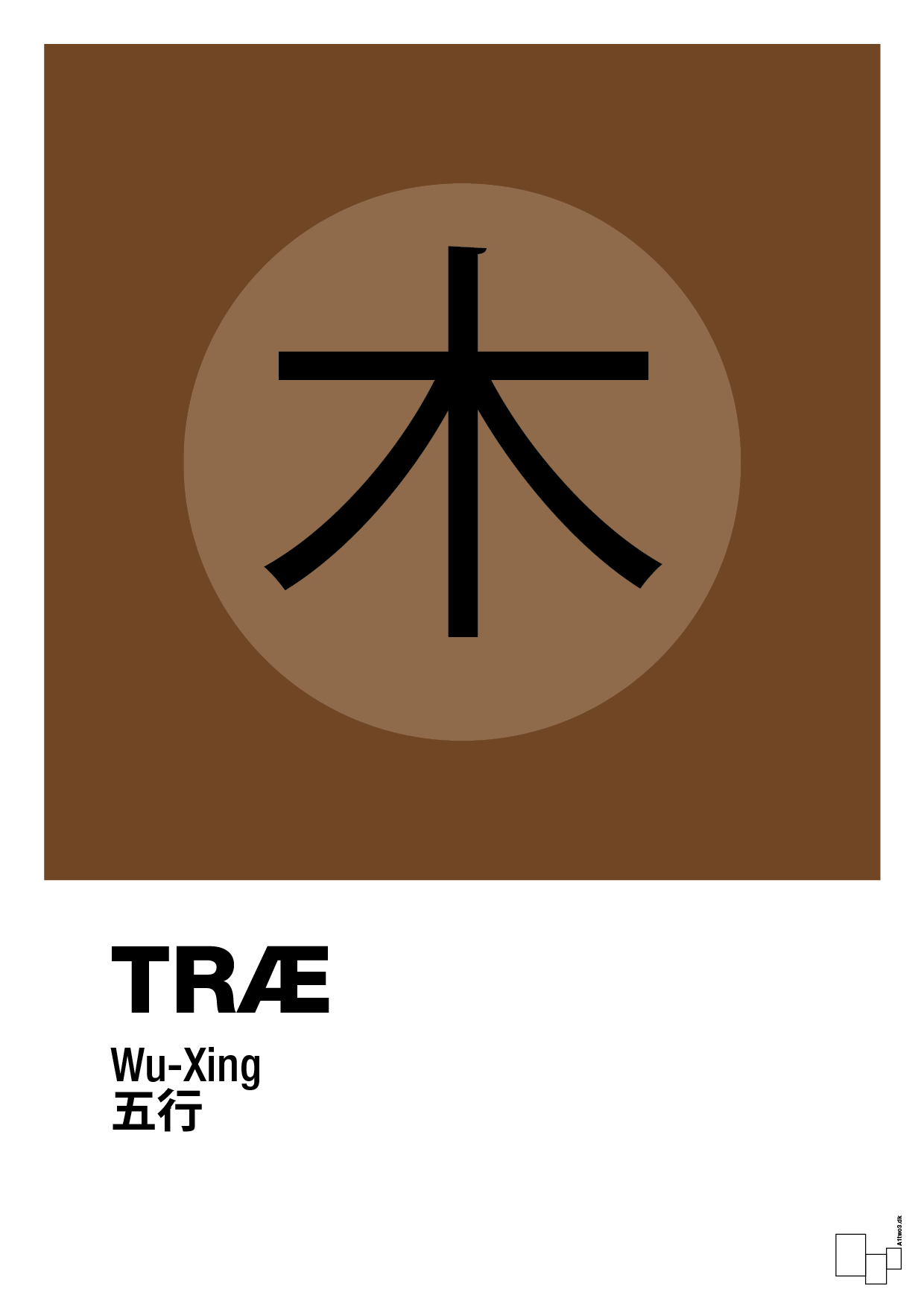 plakat: de fem faser - træ - dark brown-Alternativ-A1two3