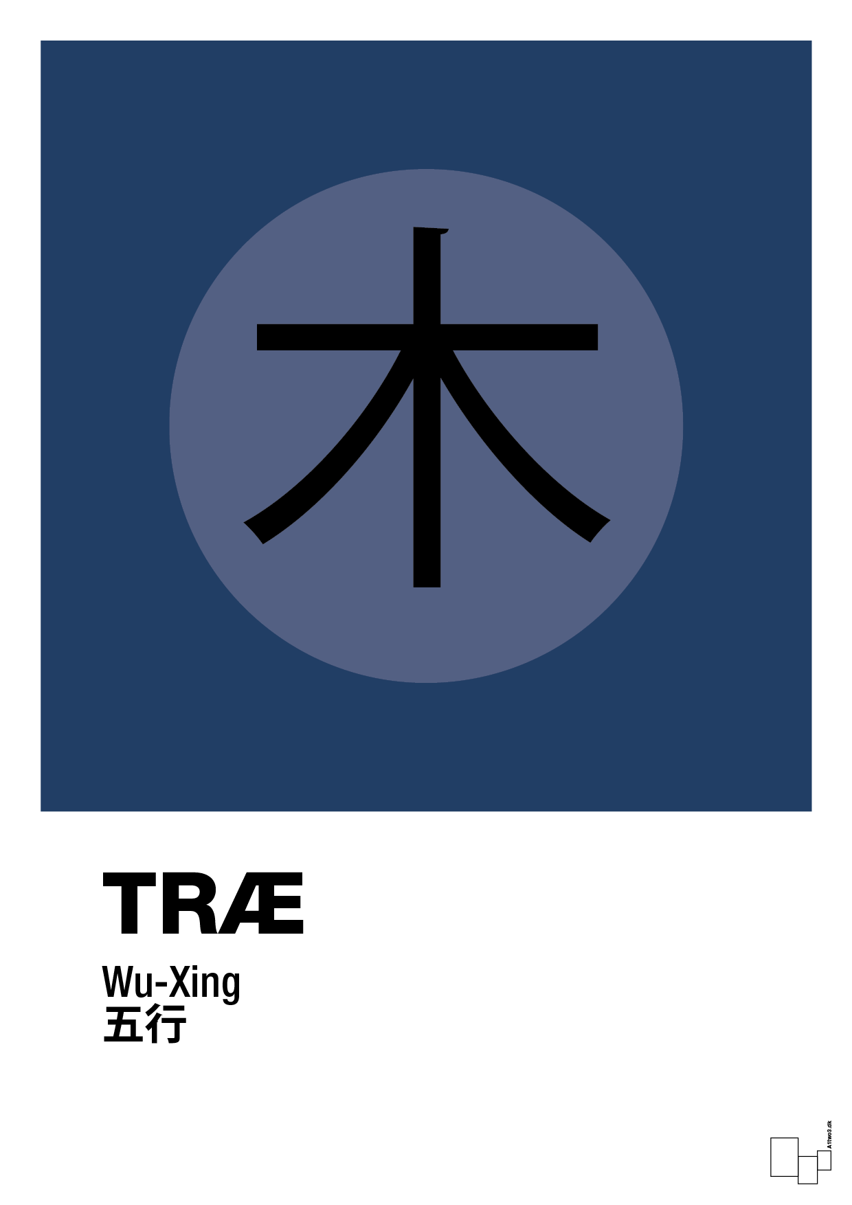 plakat: de fem faser - træ - lapis blue-Alternativ-A1two3