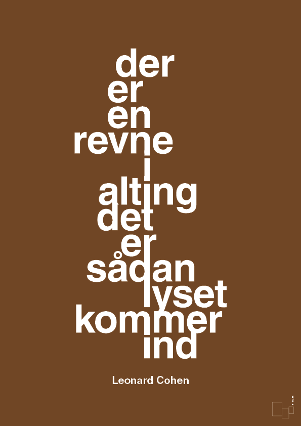 der er en revne i alting det er sådan lyset kommer ind - Plakat med Citater i Dark Brown