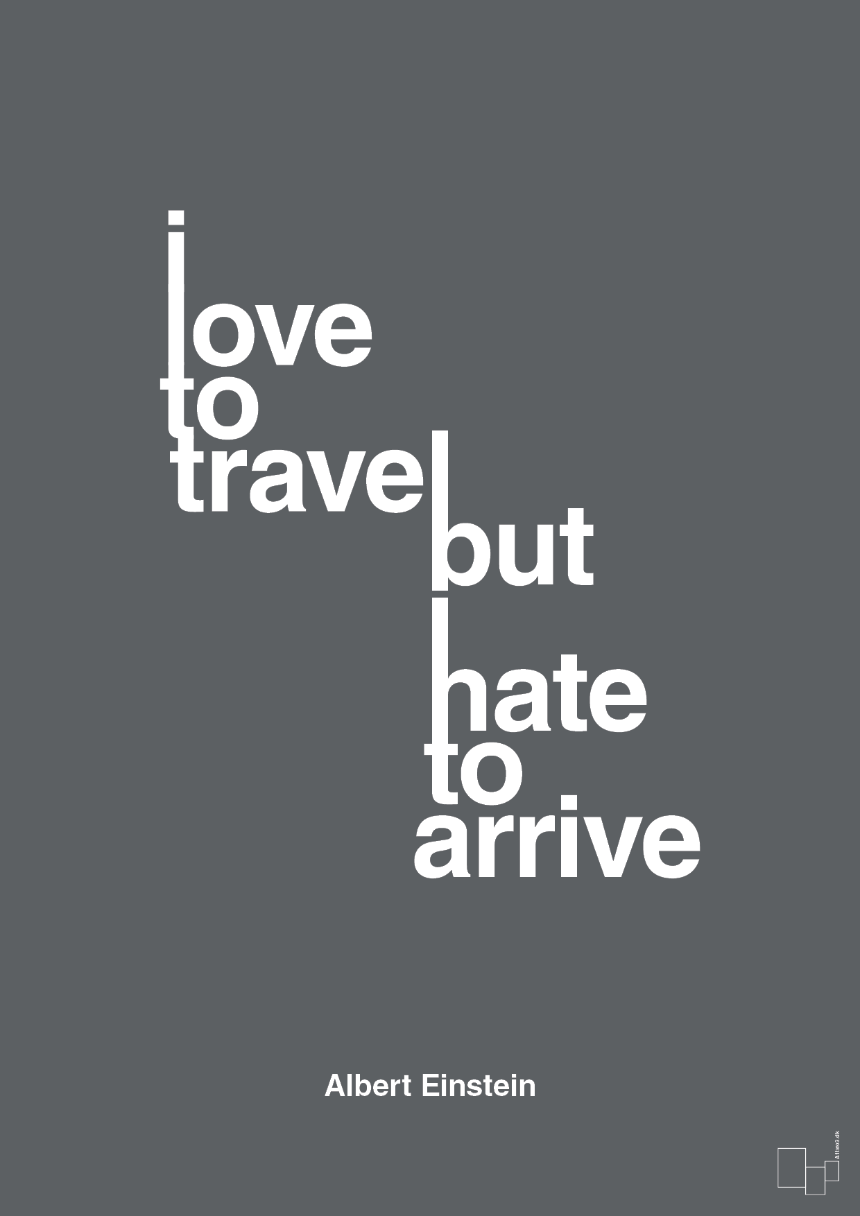 i love to travel but hate to arrive - Plakat med Citater i Graphic Charcoal
