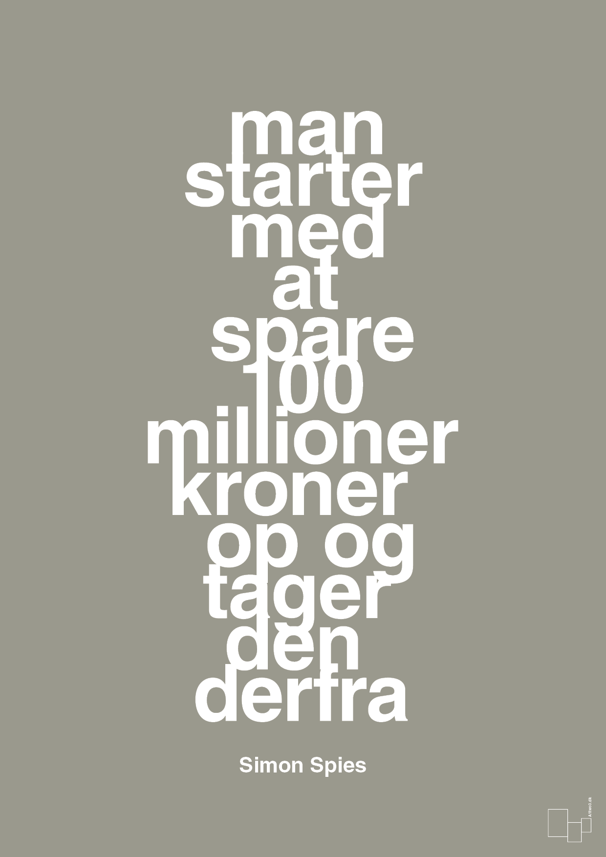 man starter med at spare 100 millioner kroner op og tager den derfra - Plakat med Citater i Battleship Gray