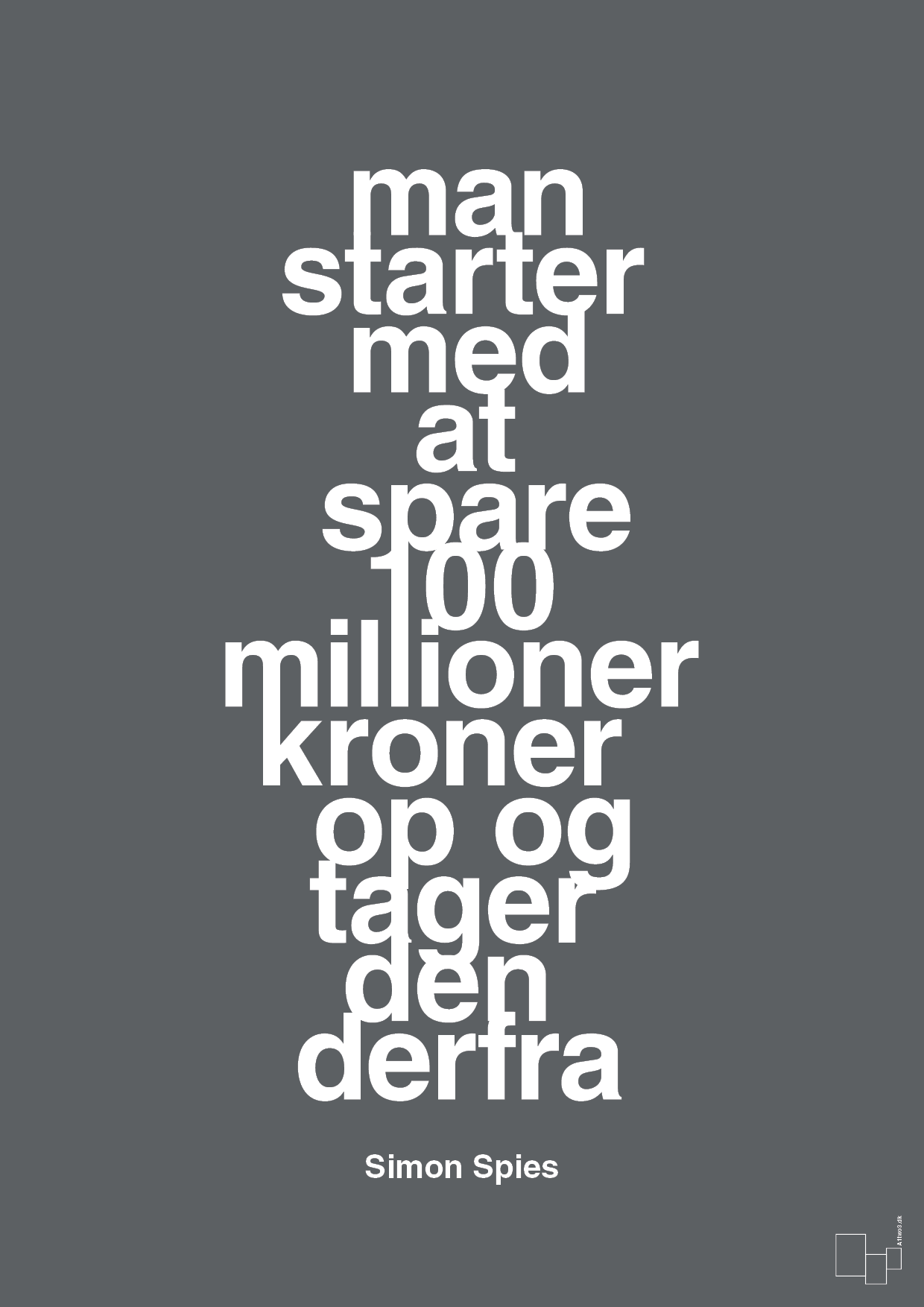 man starter med at spare 100 millioner kroner op og tager den derfra - Plakat med Citater i Graphic Charcoal