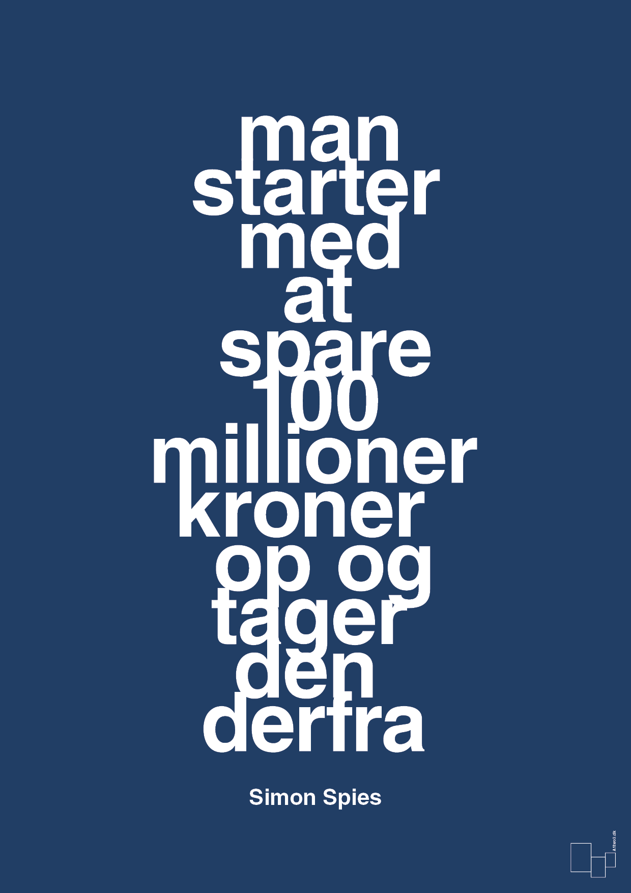 man starter med at spare 100 millioner kroner op og tager den derfra - Plakat med Citater i Lapis Blue