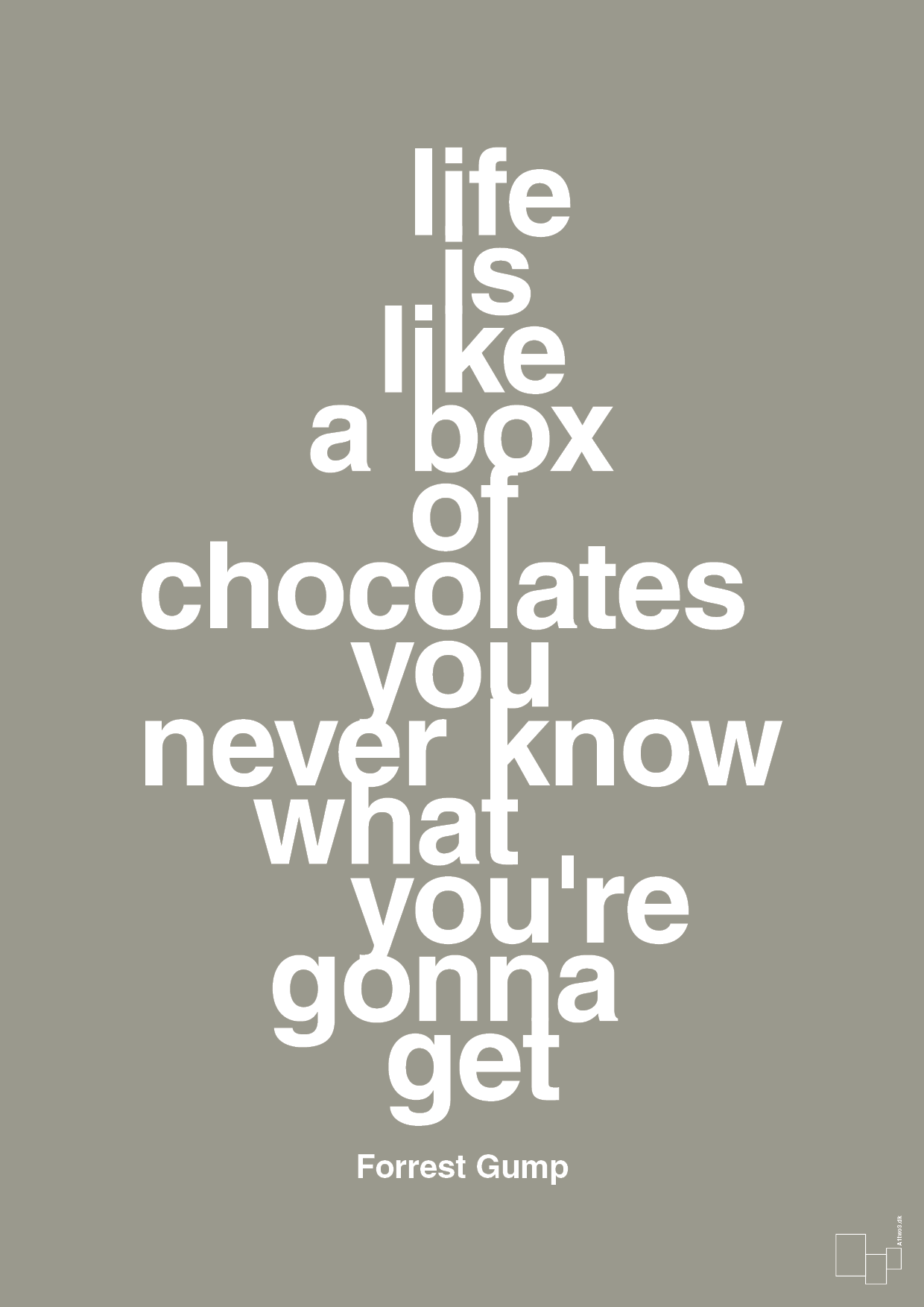 life is like a box of chocolates you never know what you're gonna get - Plakat med Citater i Battleship Gray
