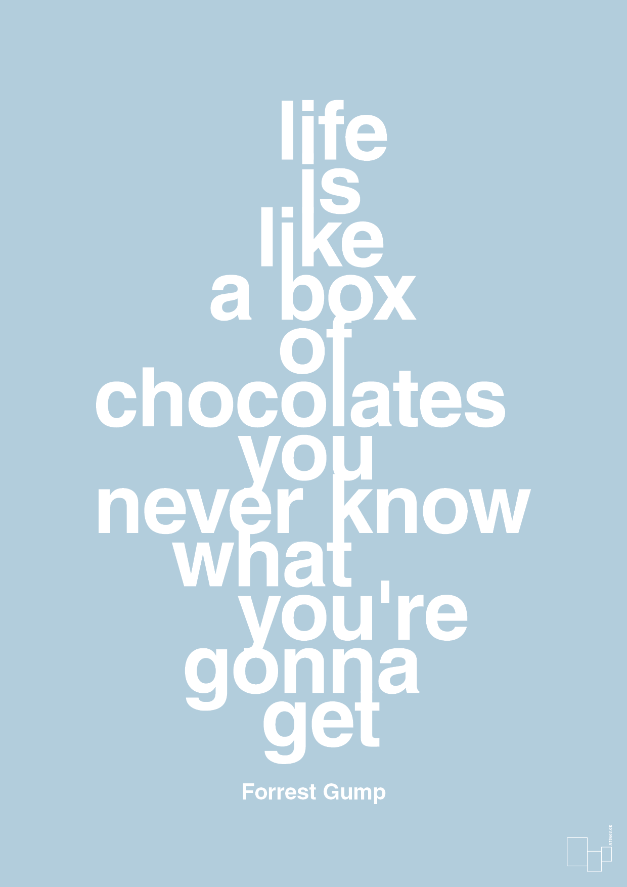 life is like a box of chocolates you never know what you're gonna get - Plakat med Citater i Heavenly Blue