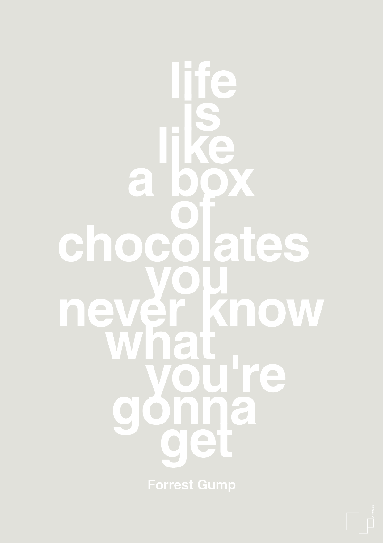 life is like a box of chocolates you never know what you're gonna get - Plakat med Citater i Painters White