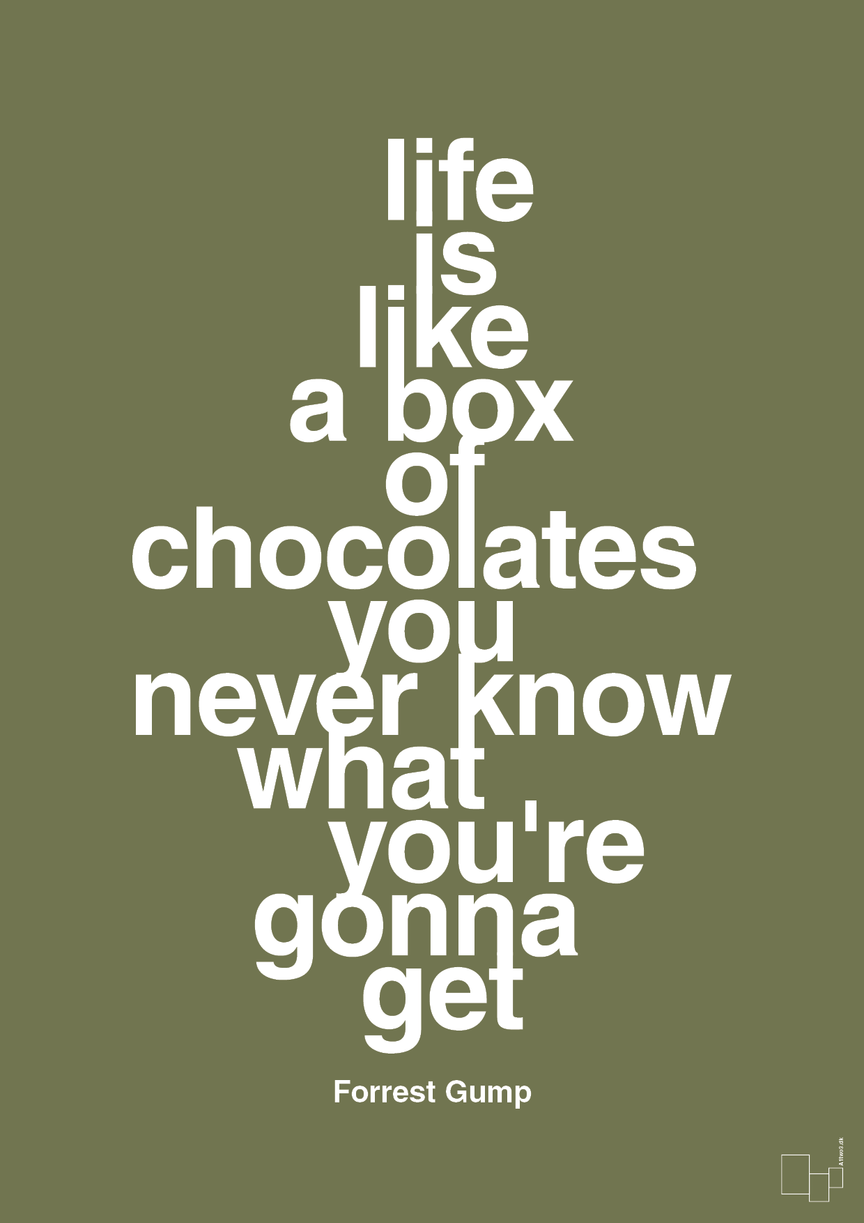 life is like a box of chocolates you never know what you're gonna get - Plakat med Citater i Secret Meadow