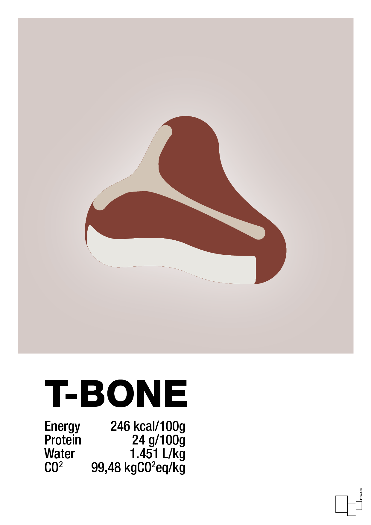 t-bone nutrition og miljø - Plakat med Mad & Drikke i Broken Beige