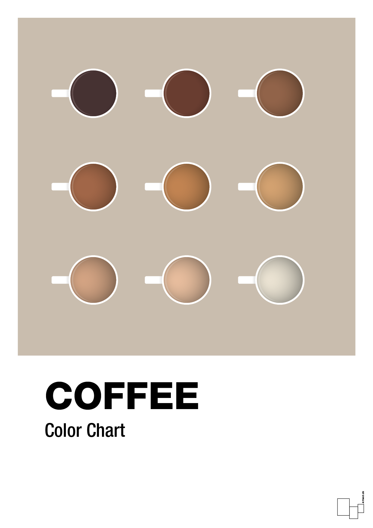 coffee color chart - Plakat med Mad & Drikke i Creamy Mushroom