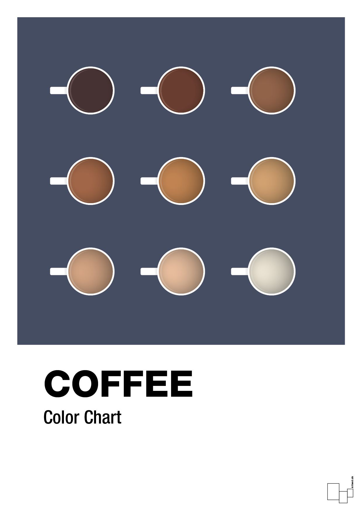 coffee color chart - Plakat med Mad & Drikke i Petrol