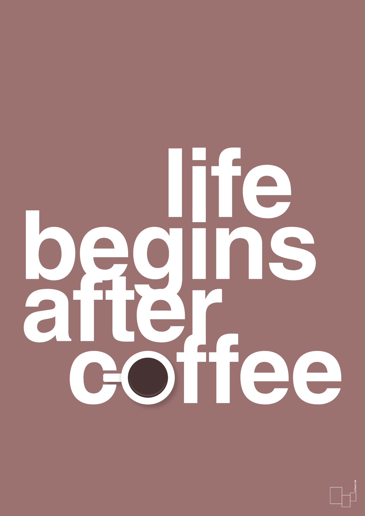 life begins after coffee - Plakat med Mad & Drikke i Plum