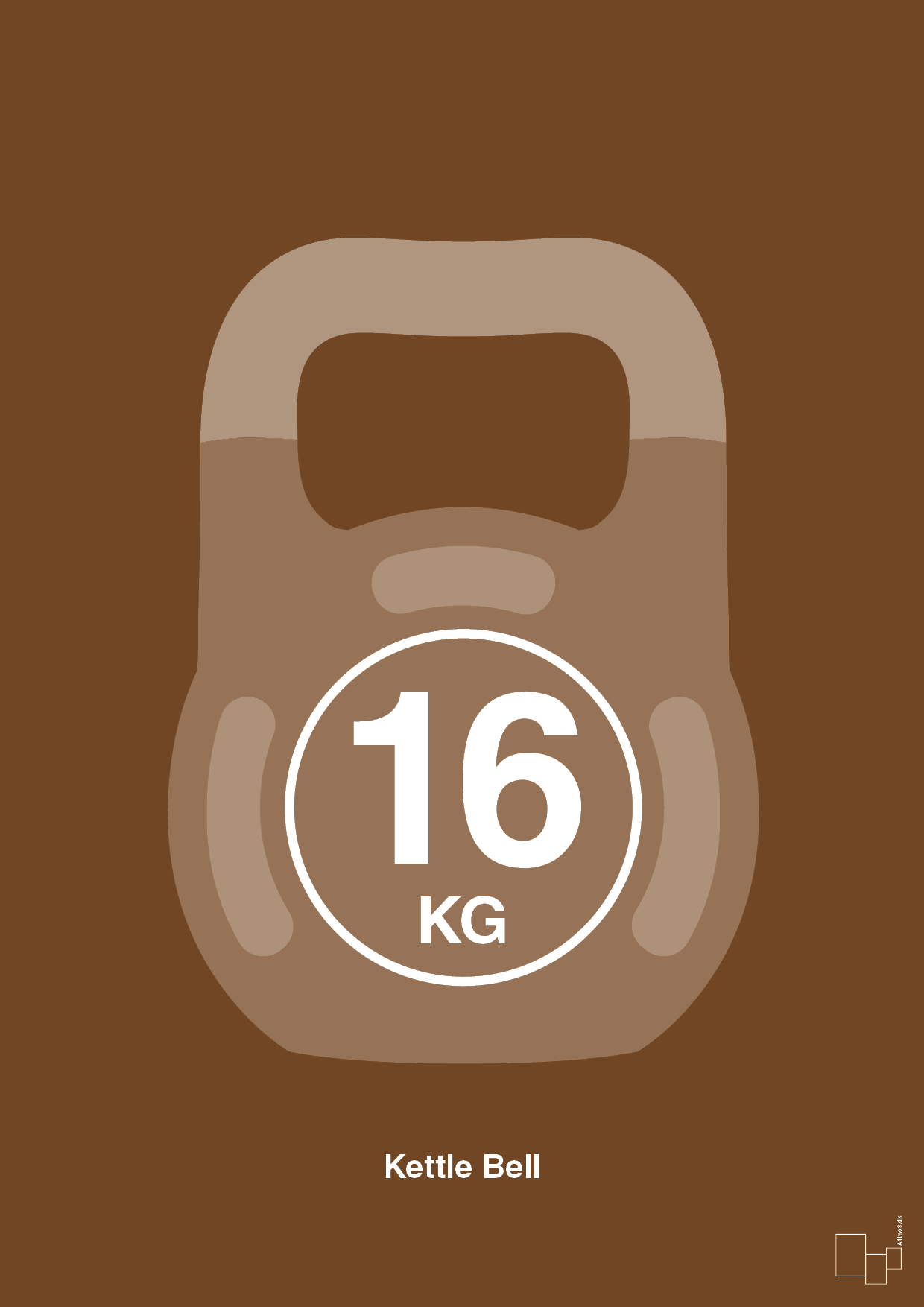 kettle bell 16 kg - Plakat med Grafik i Dark Brown