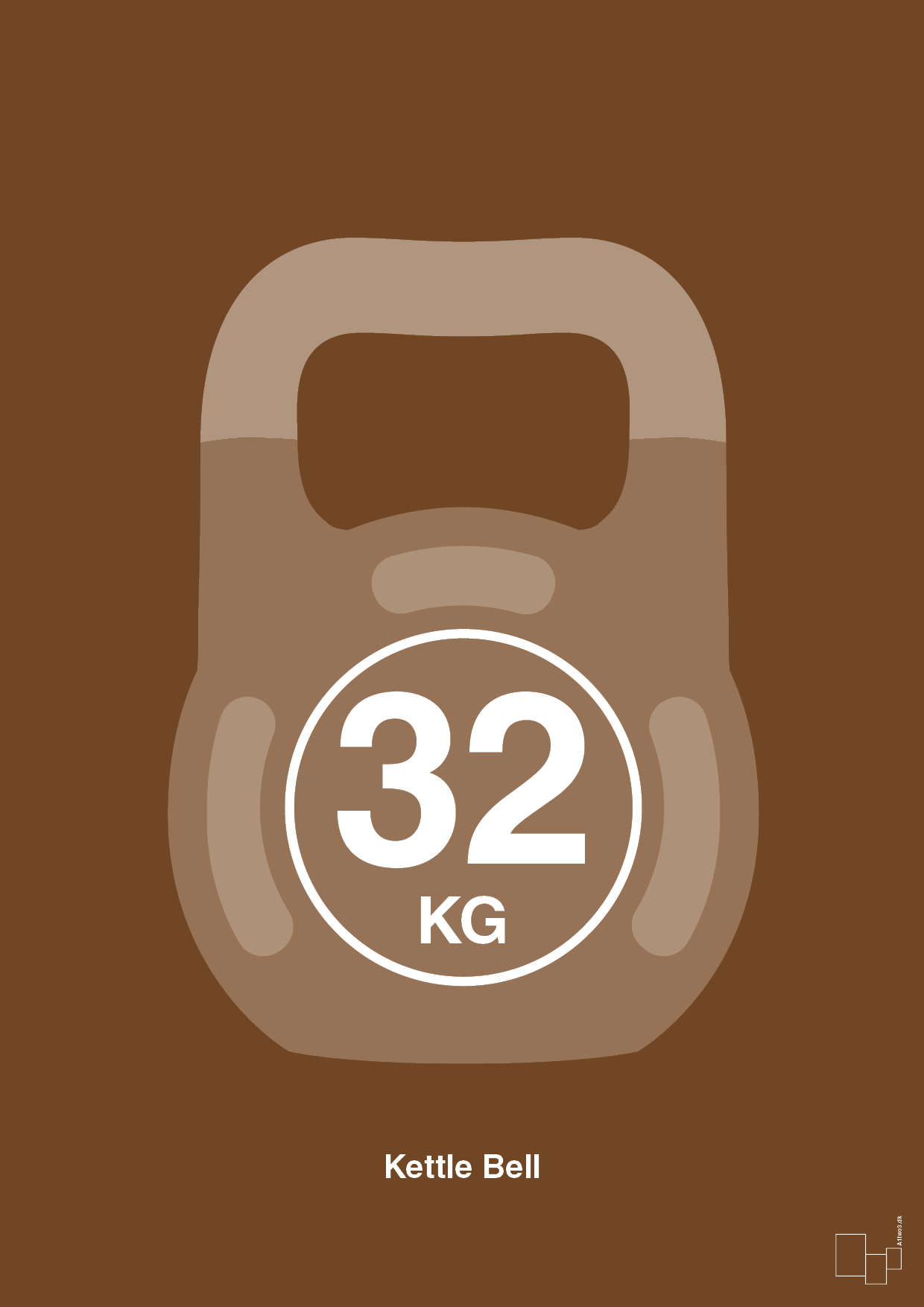 kettle bell 32 kg - Plakat med Grafik i Dark Brown