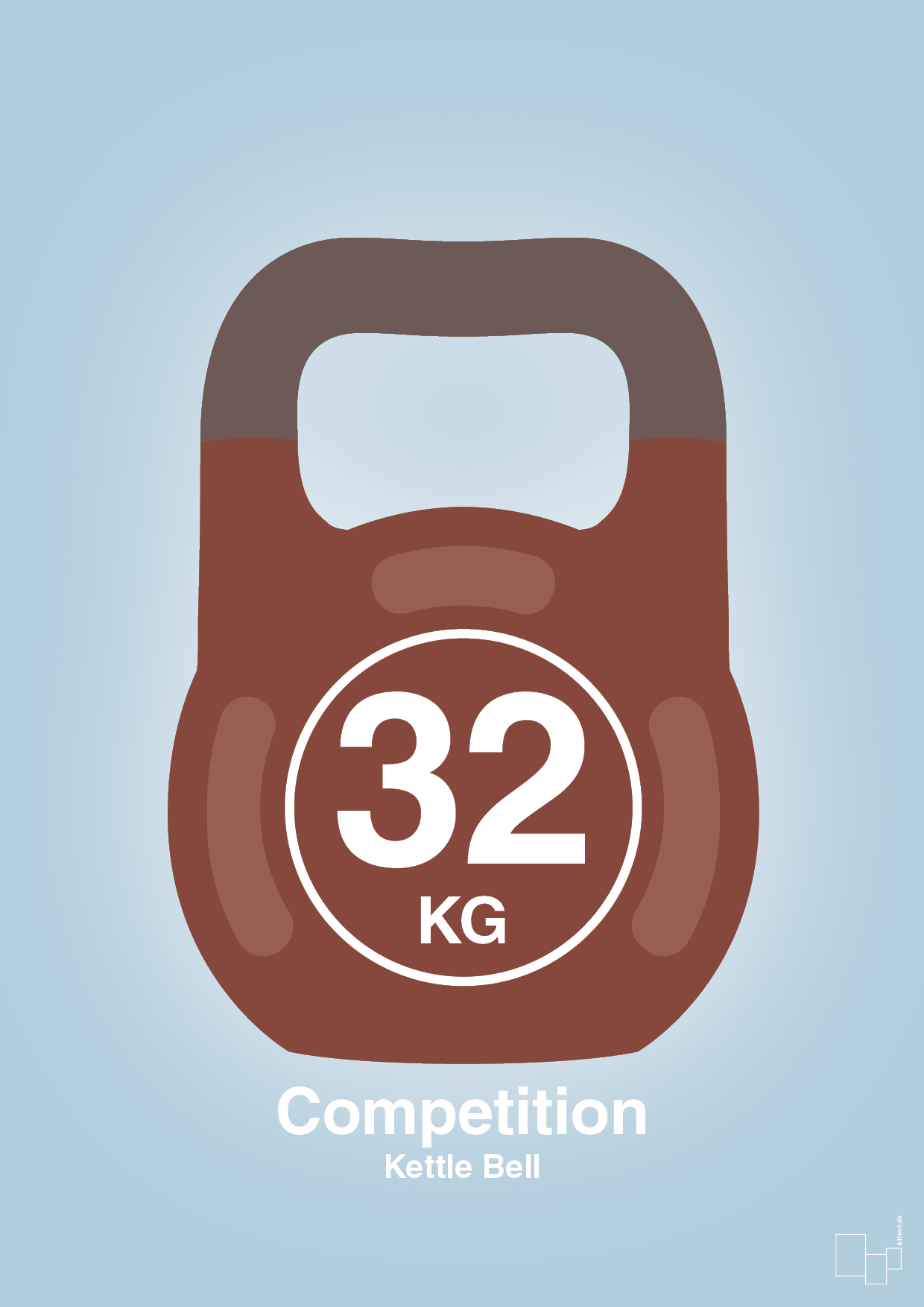 kettle bell 32 kg - competition color - Plakat med Grafik i Heavenly Blue
