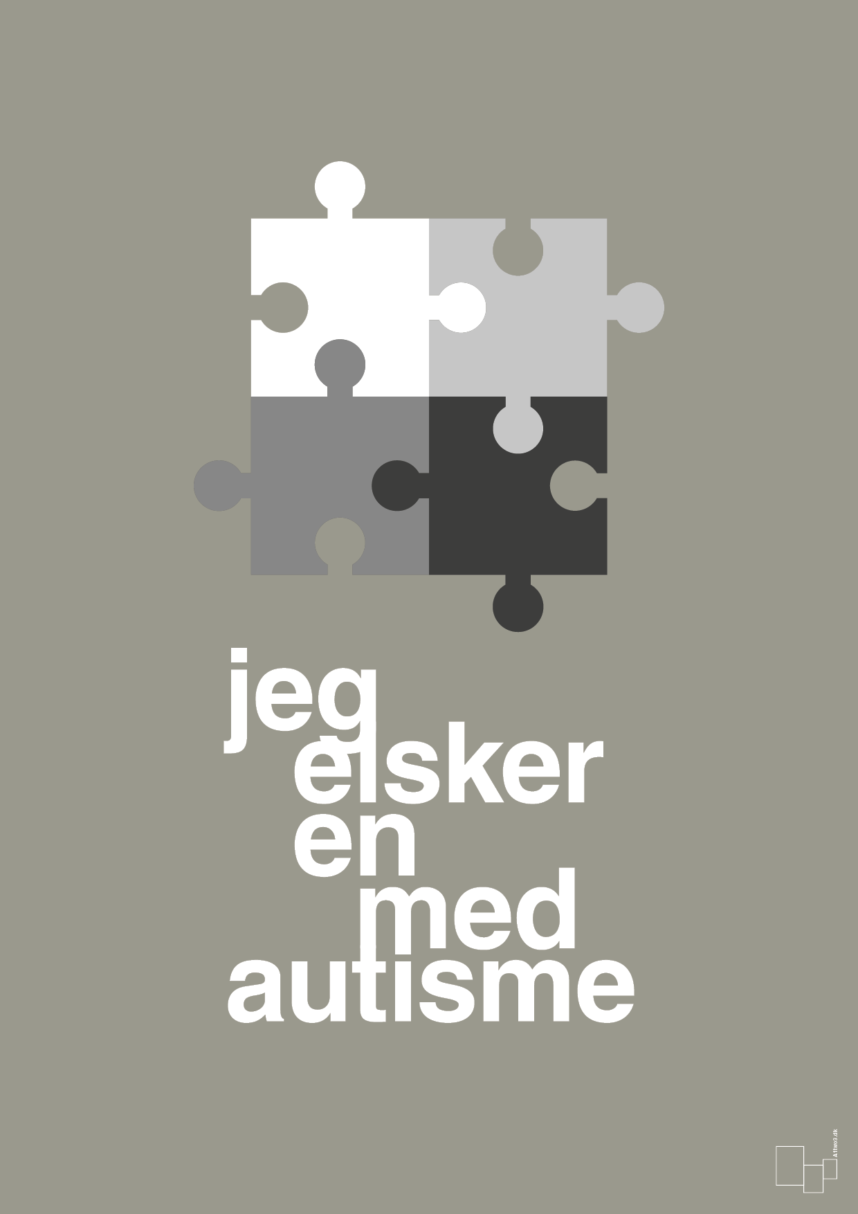 jeg elsker en med autisme - Plakat med Samfund i Battleship Gray