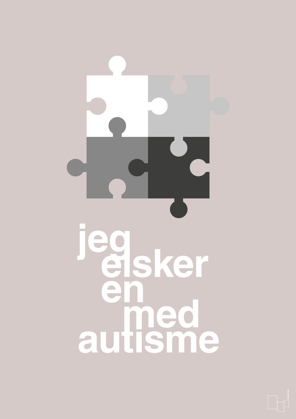 jeg elsker en med autisme - Plakat med Samfund i Broken Beige