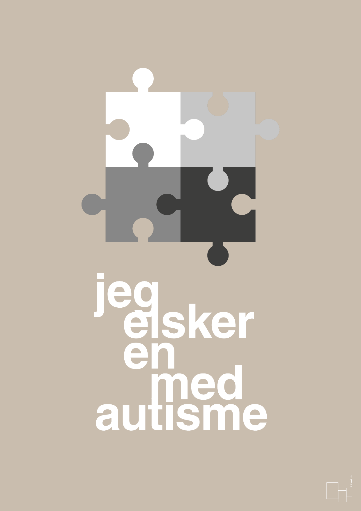 jeg elsker en med autisme - Plakat med Samfund i Creamy Mushroom