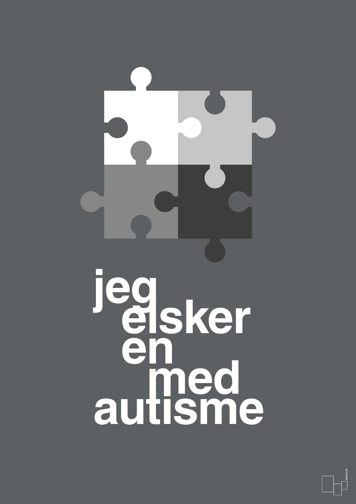 jeg elsker en med autisme - Plakat med Samfund i Graphic Charcoal
