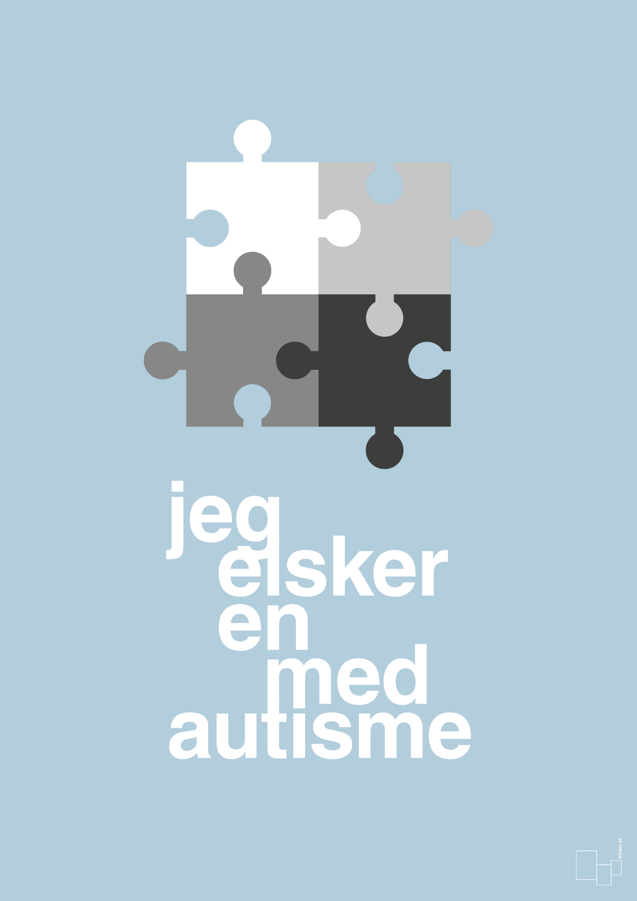 jeg elsker en med autisme - Plakat med Samfund i Heavenly Blue