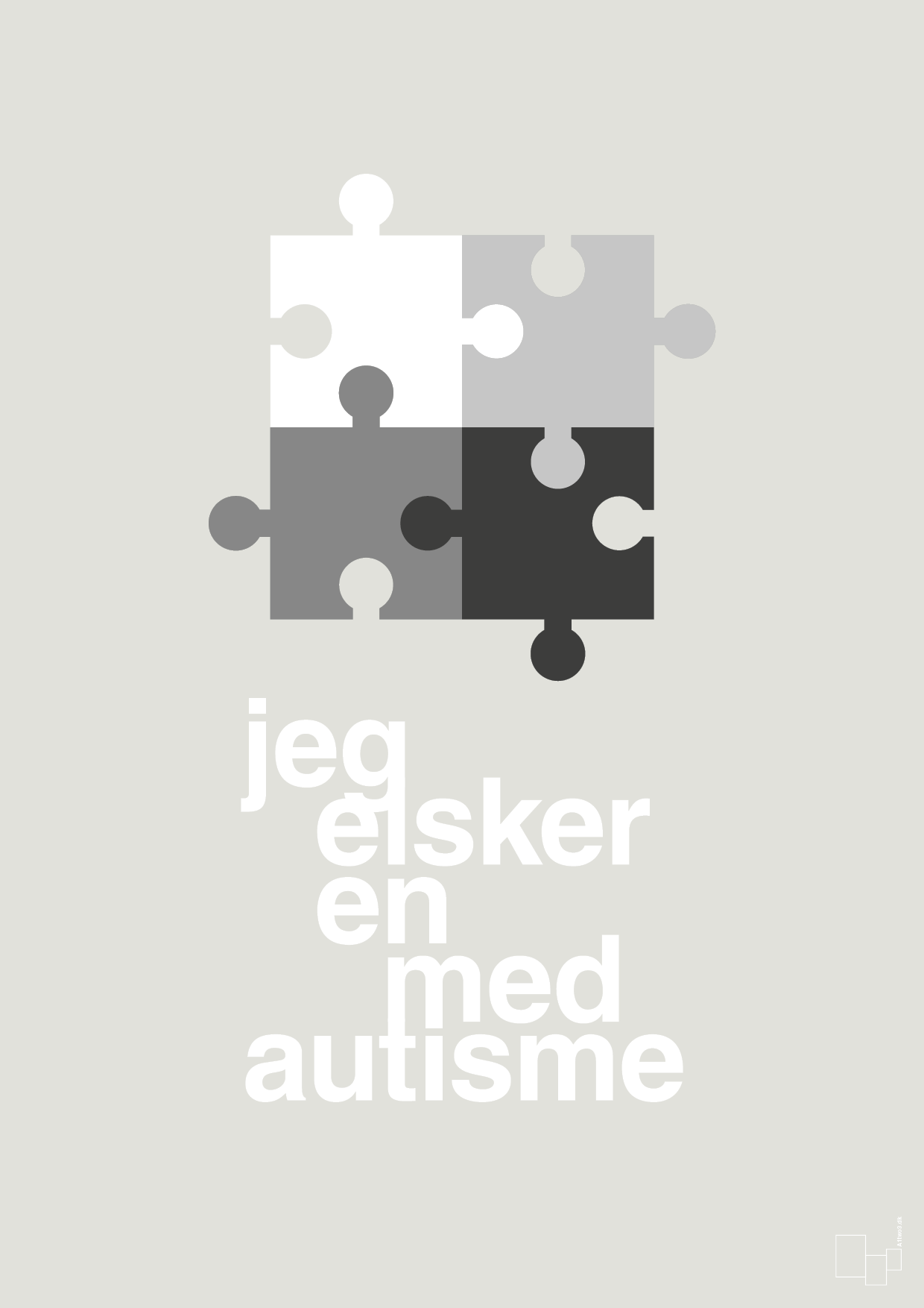 jeg elsker en med autisme - Plakat med Samfund i Painters White